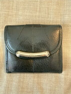 Dior Black Leather Compact Wallet with Silver-tone Bar Accent